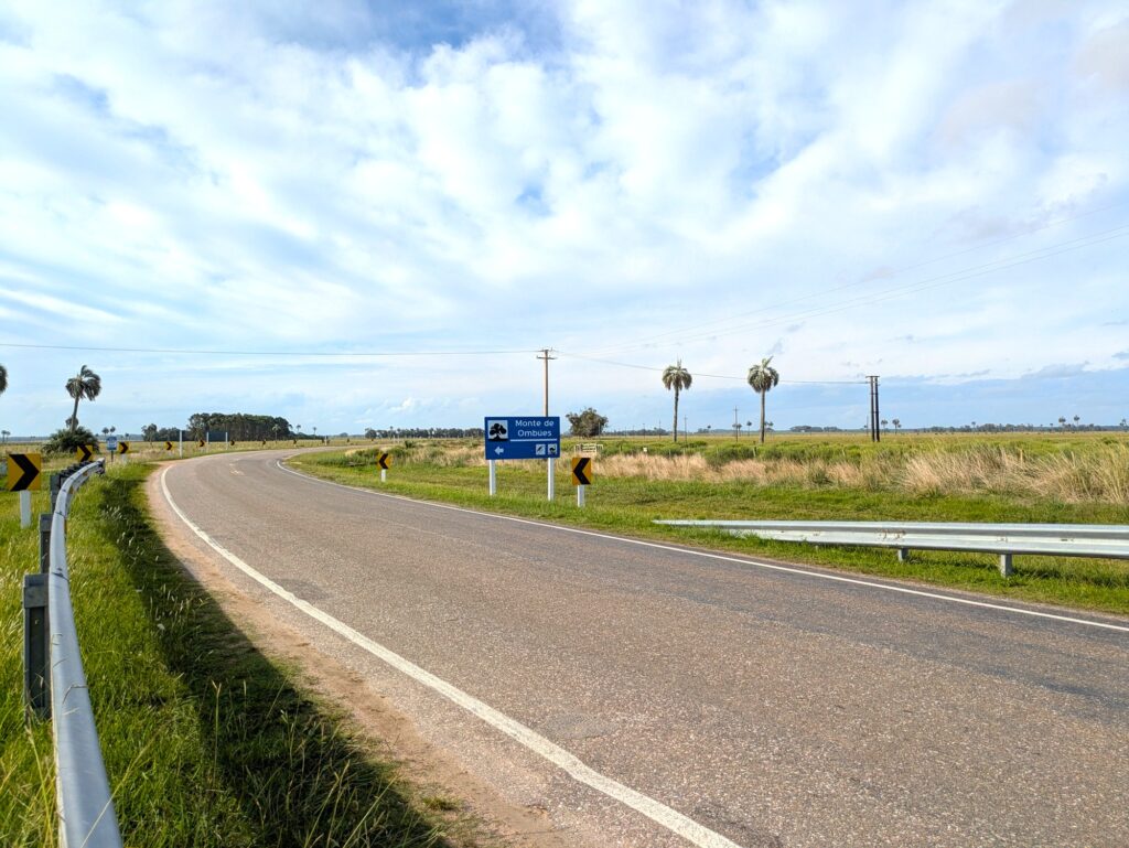 Cartel de Monte de Ombúes en ruta de Rocha